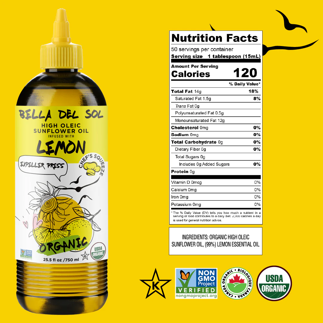 Bella Del Sol Squeezable Organic High Oleic Sunflower Oil Infused with Lemon - Image 5